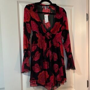 Urban Outfitters Red and Black Long Sleeve Dress